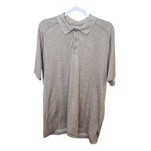 Lululemon Mens Short Sleeve Tan‎ Polo 3 Button Shirt SZ XL